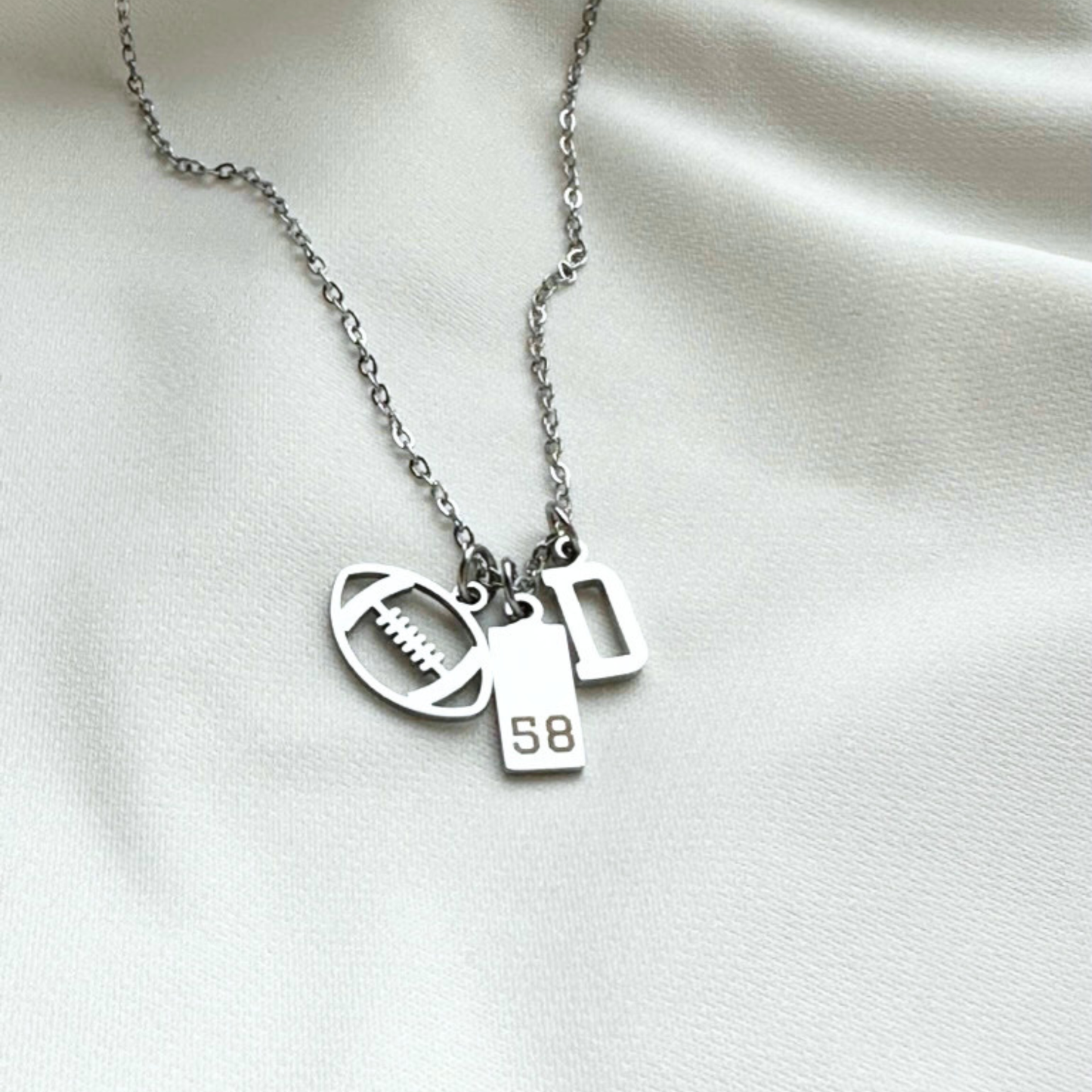 Silver 3-Charm Football Necklace