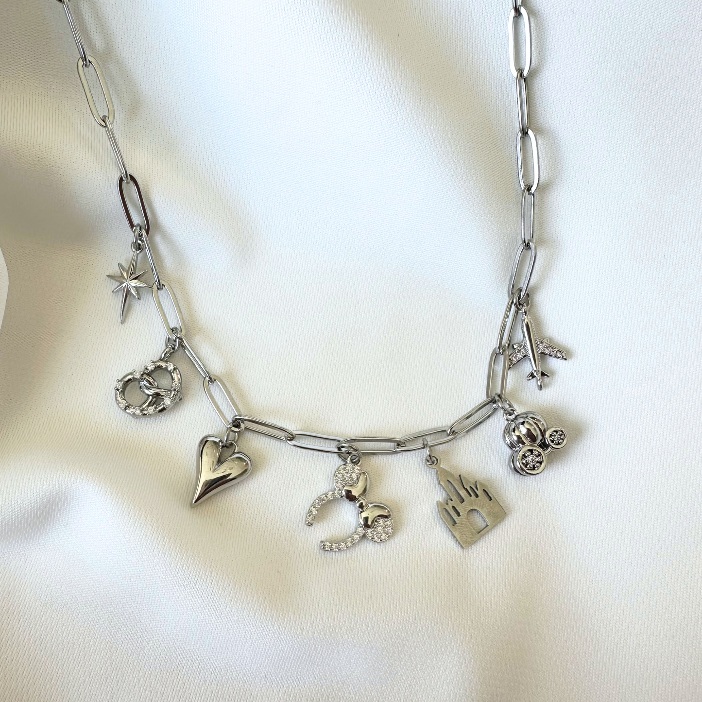 Silver Castle + Pretzel Happiest Place 7-Charm Necklace