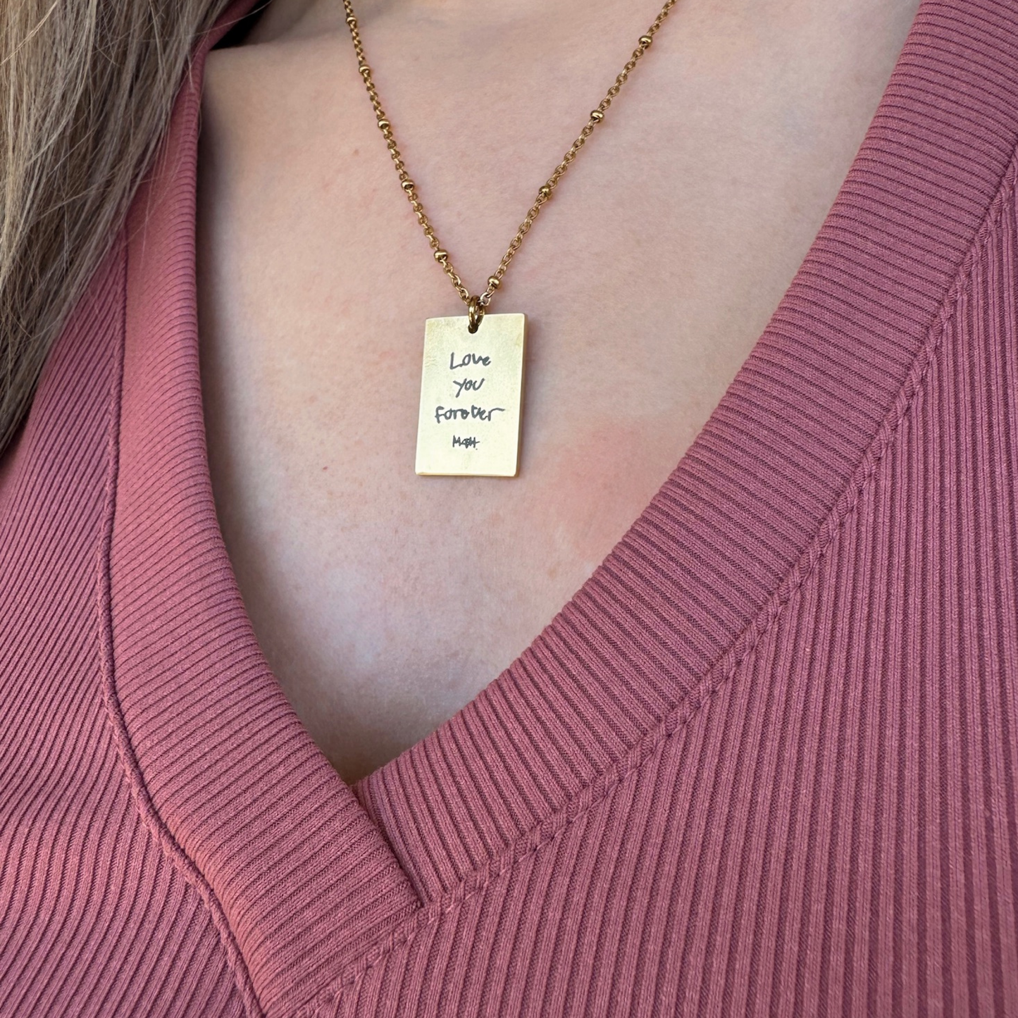 Engraved Handwriting Rectangle Necklace