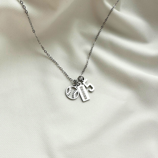 3-Charm Baseball Silver Necklace