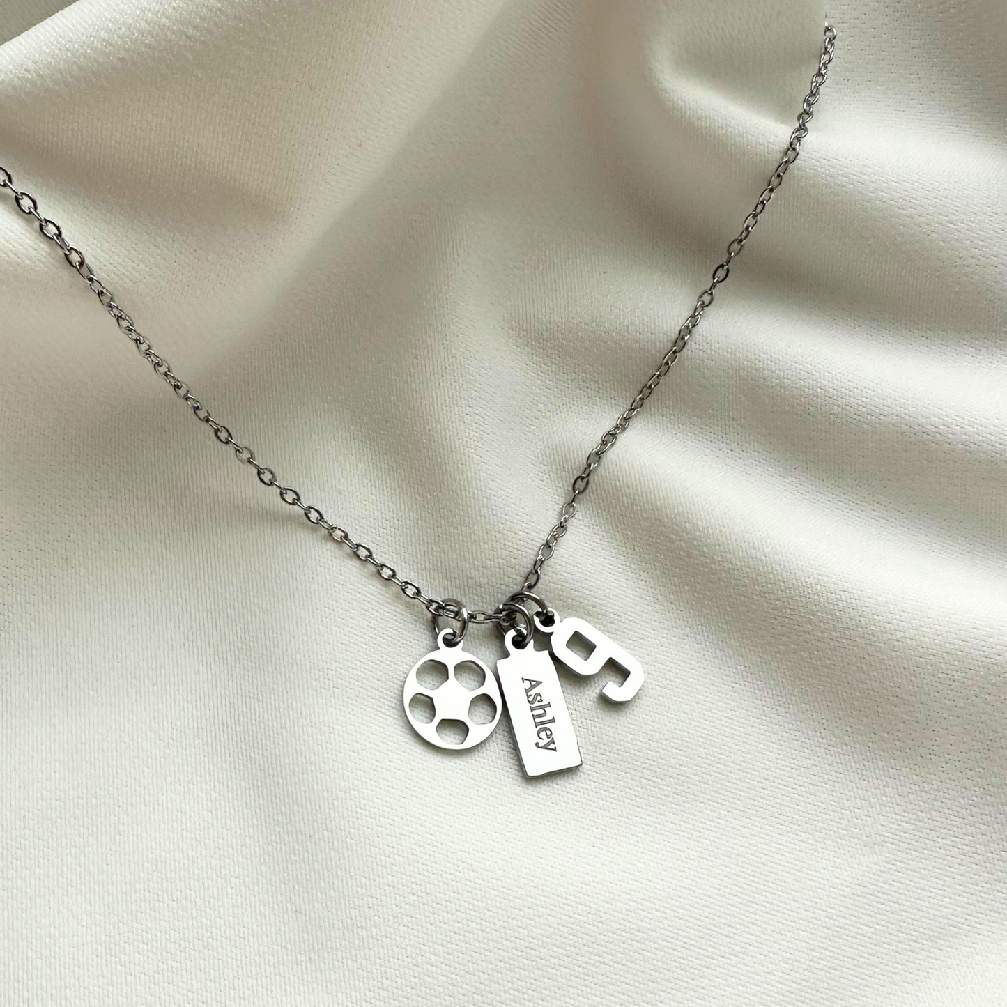 Silver 3-Charm Soccer Necklace