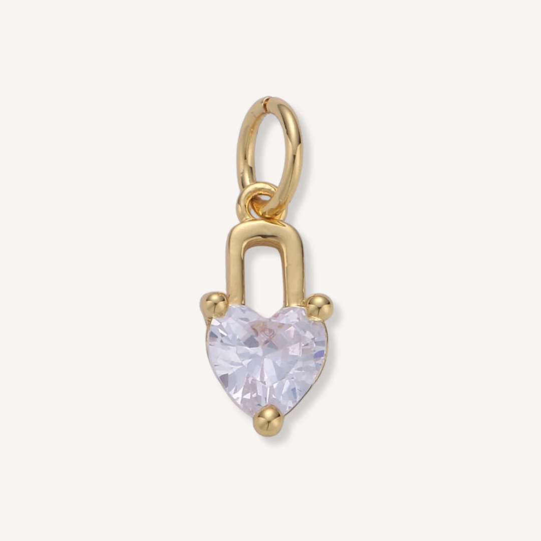 Mini Rhinestone Heart Lock Charm