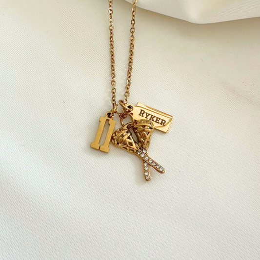 3-Charm Lacrosse Gold Necklace
