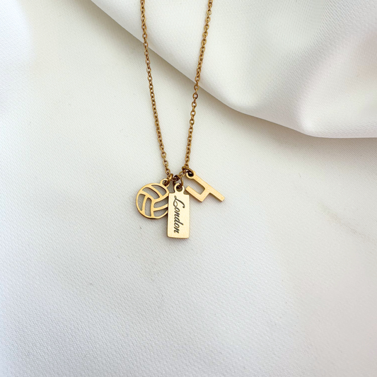 3-Charm Volleyball Gold Necklace