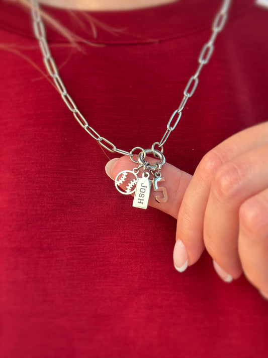 3-Charm Baseball Silver Charm Keeper Necklace
