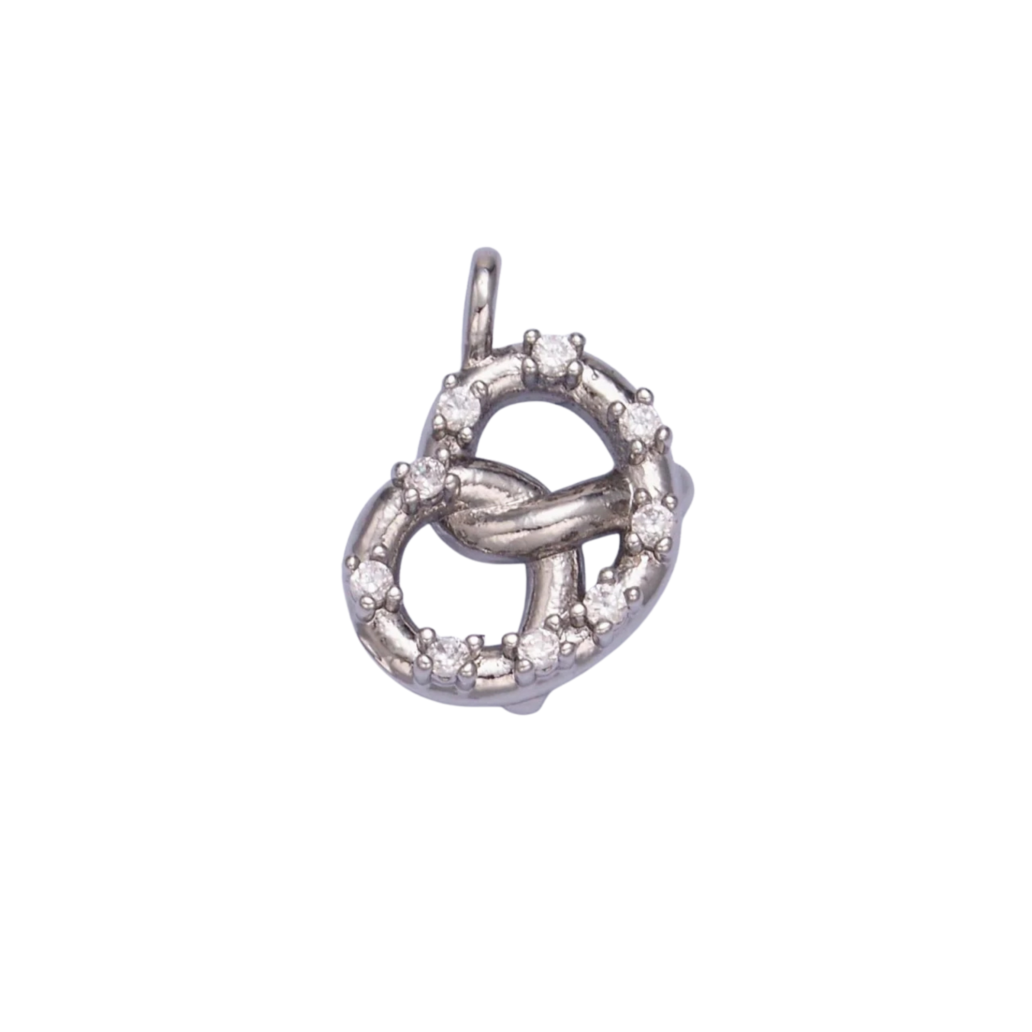 Small Silver Rhinestone Pretzel Charm