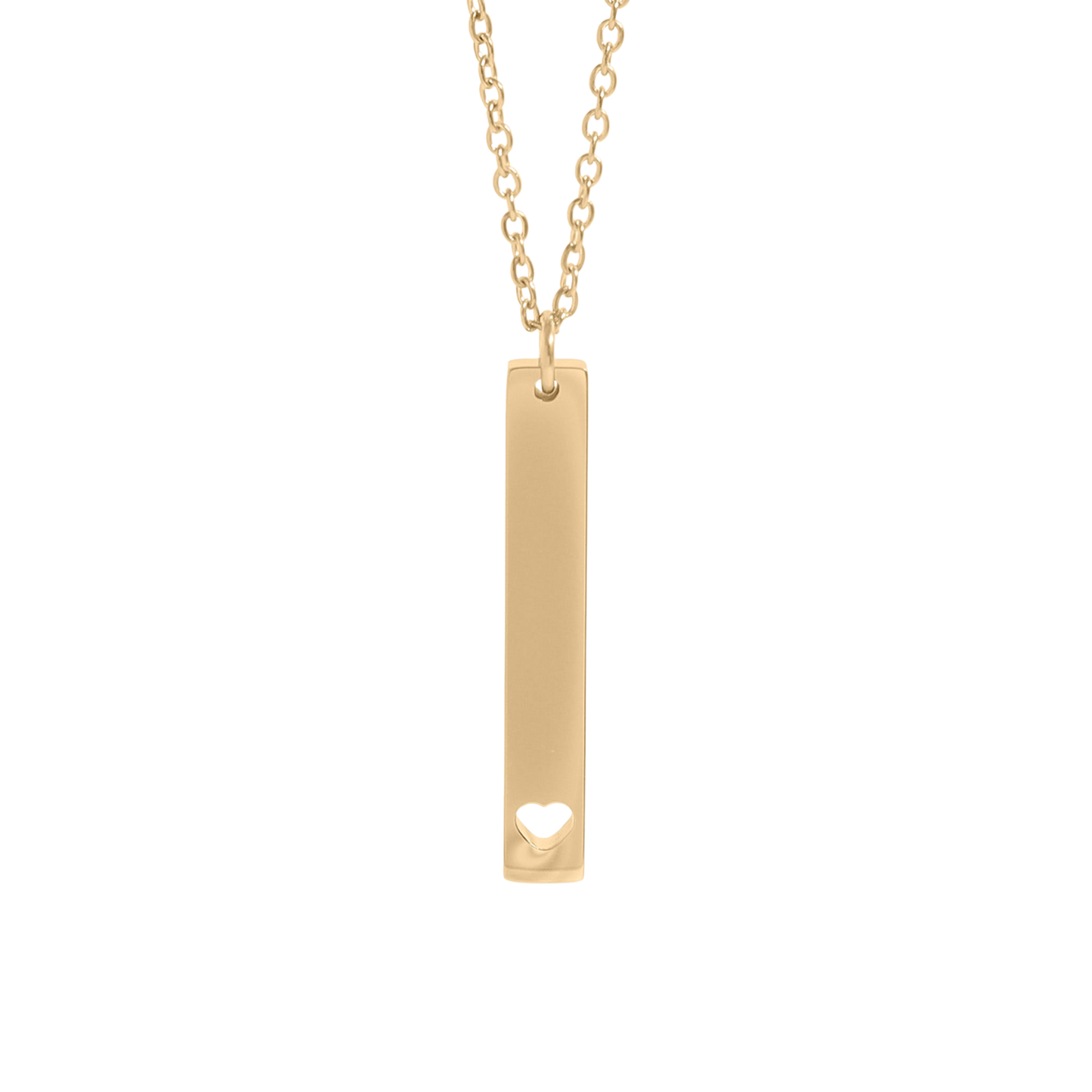 Engraved Vertical Bar + Heart Necklace