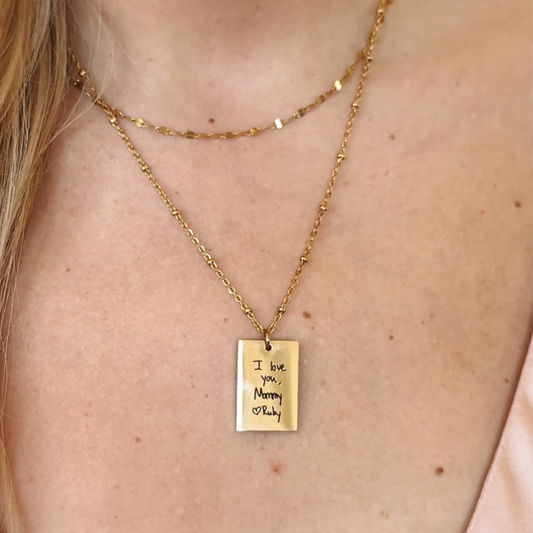 Engraved Handwriting Rectangle Necklace