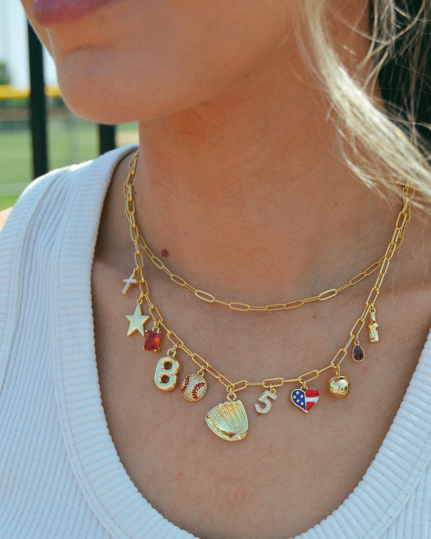 Small Rhinestone Baseball Charm