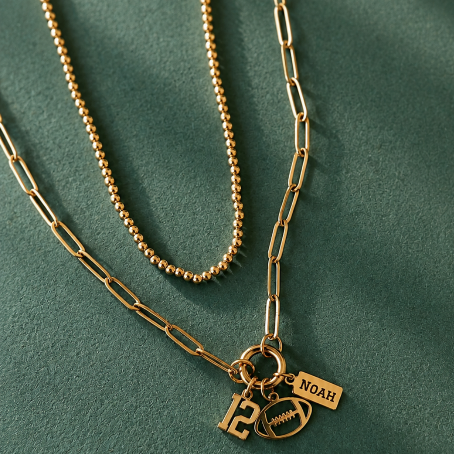 3-Charm Football Gold Charm Keeper Necklace