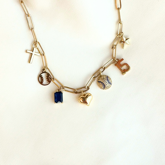 Blue Baseball 7-Charm Necklace