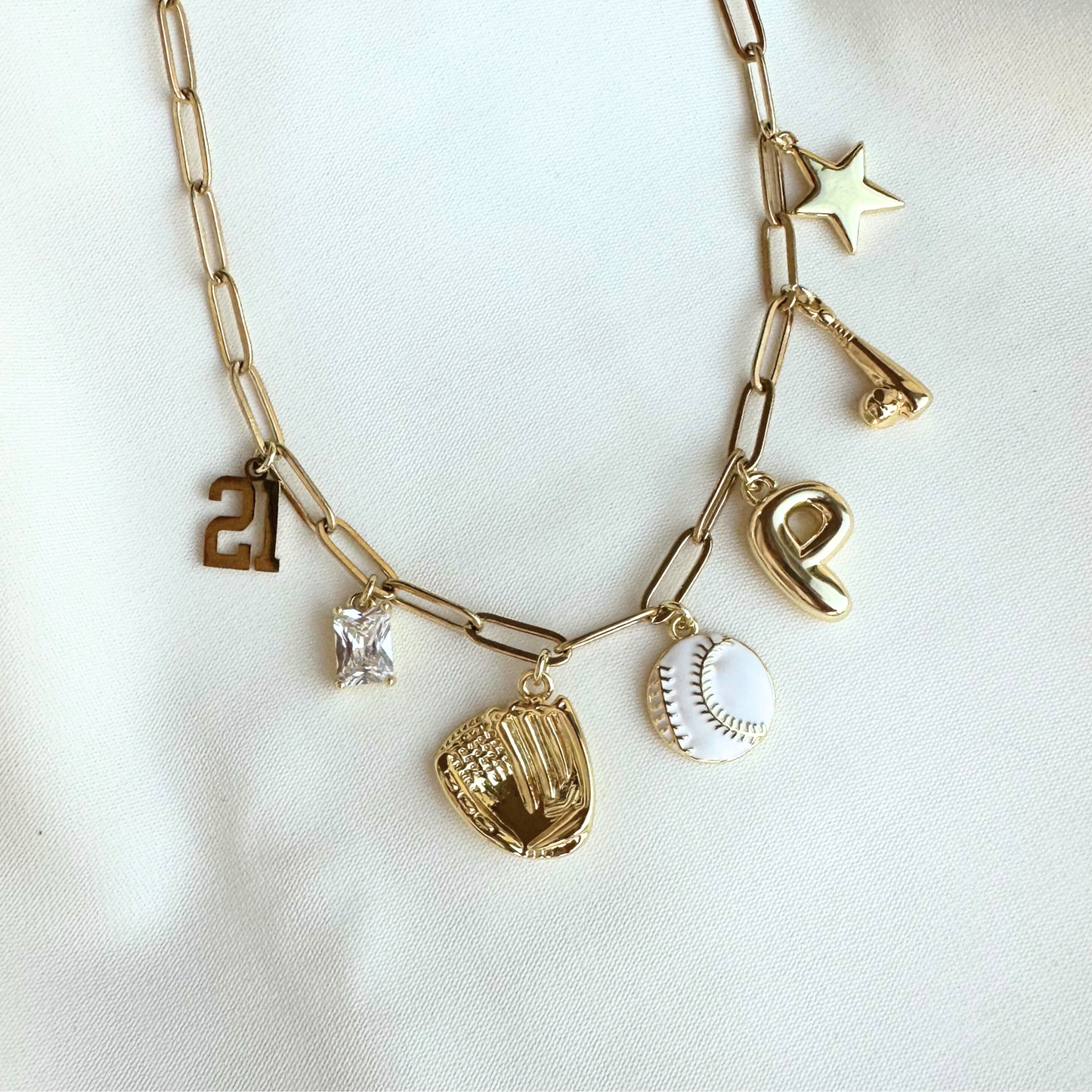 White Baseball/Softball Charm Necklace