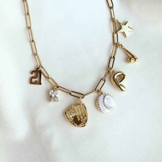 White Baseball/Softball Charm Necklace