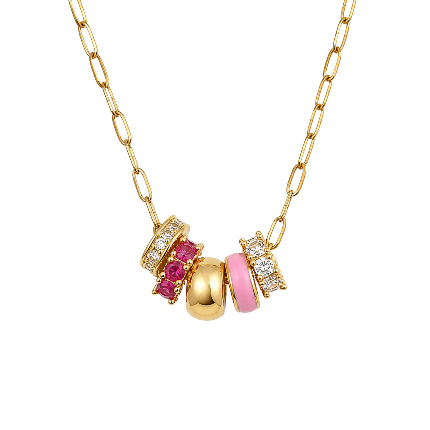 Pink 5-Charm Slider Necklace in Gold