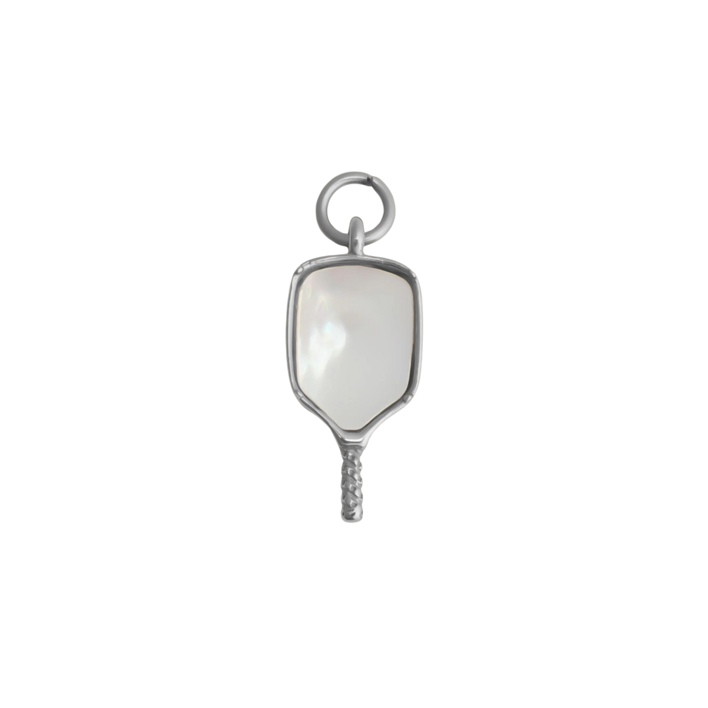 Small Silver Pearly Pickleball Paddle Charm