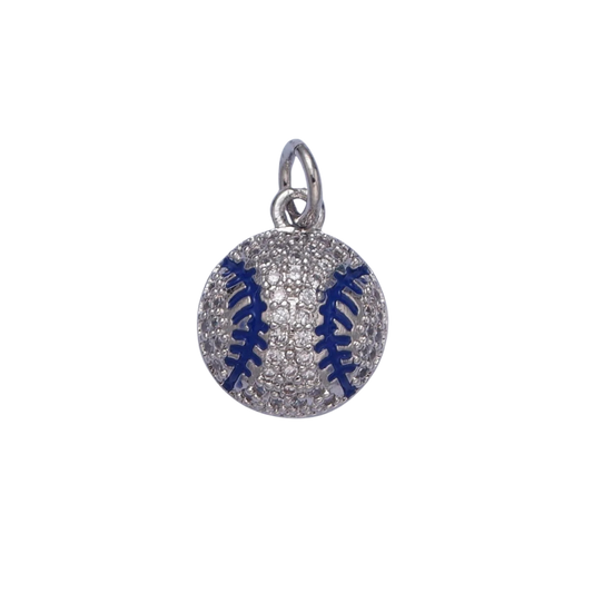 Small Silver Rhinestone Baseball Charm