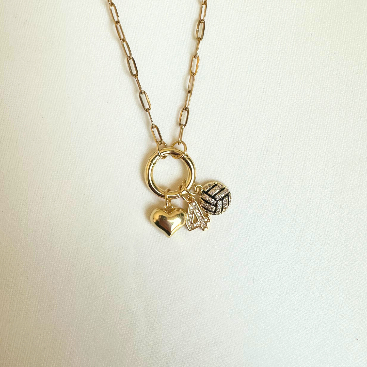 Rhinestone Volleyball Circle Charm Holder Necklace