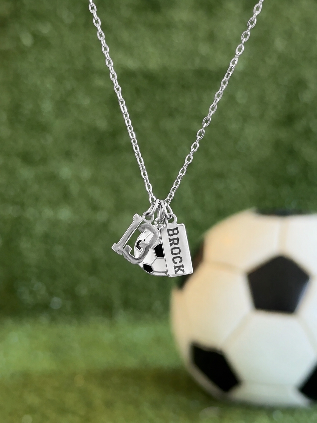 3-Charm Soccer Black + Silver Necklace