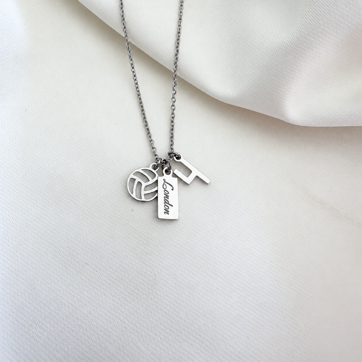 3-Charm Volleyball Silver Necklace