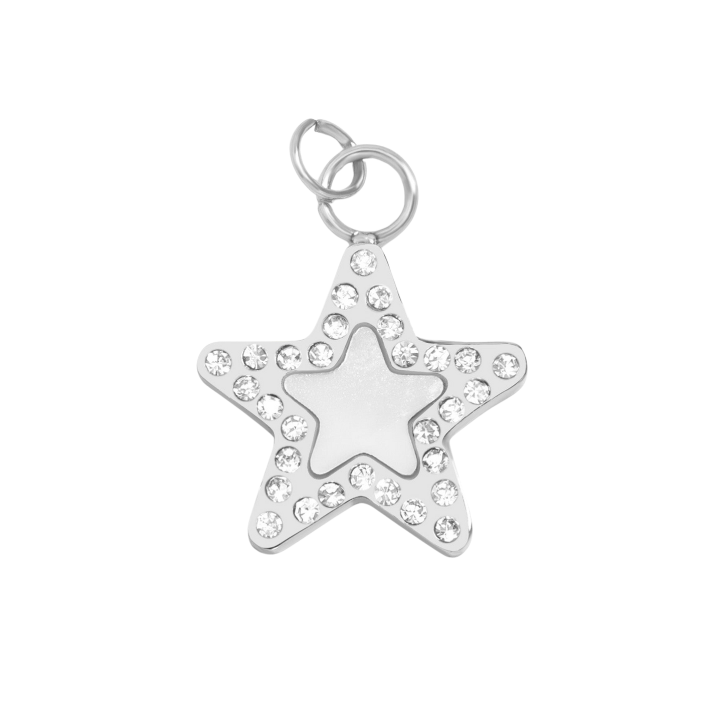 Medium Silver Paved Border Star Charm