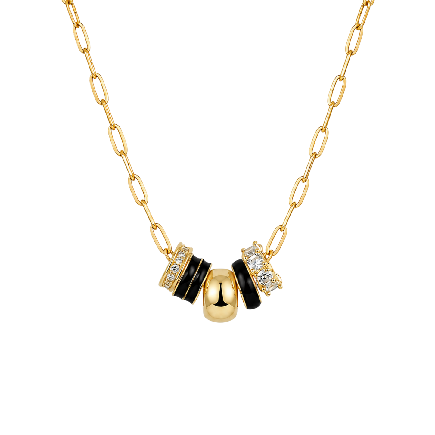 Black 5-Charm Slider Necklace in Gold