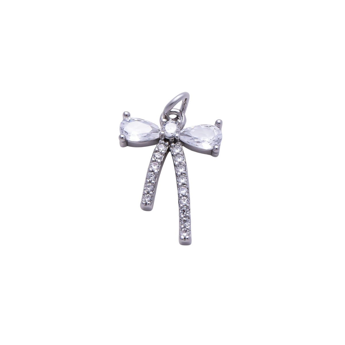 Small Silver Rhinestone Bow Charm