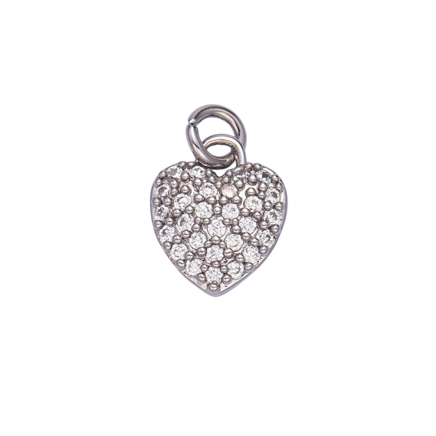 Small Silver CZ Paved Heart Charm
