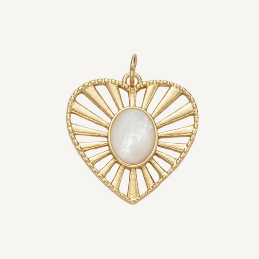 Large Sunburst + Pearl Heart Charm