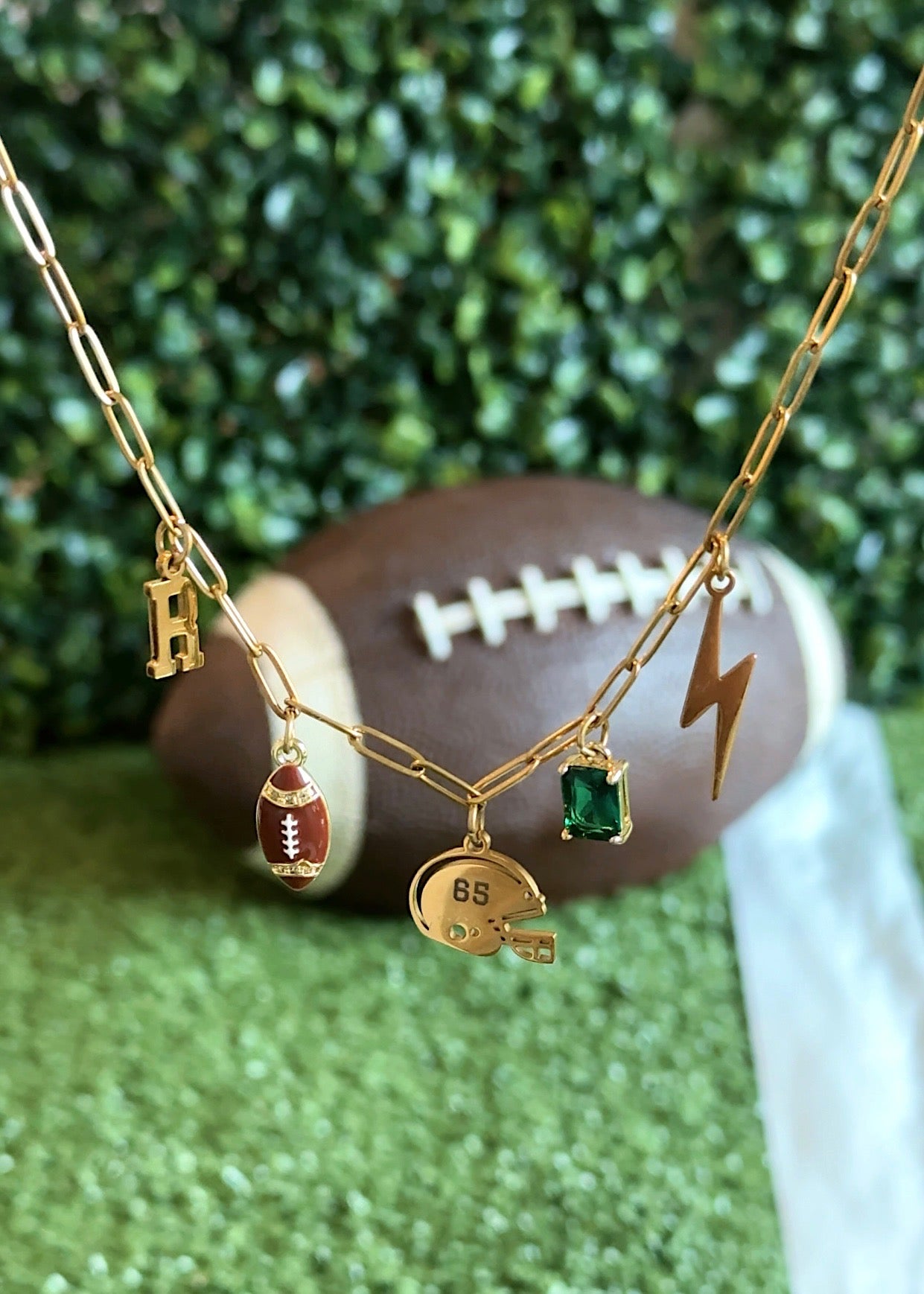 Brown Football + Helmet Gold Charm Necklace