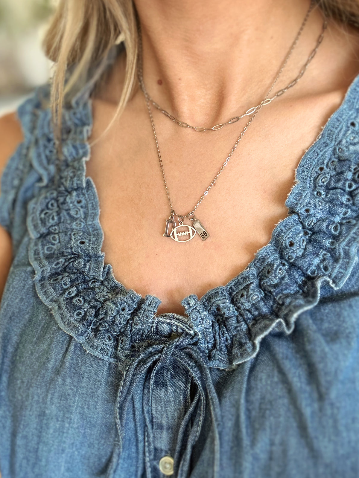 3-Charm Football Silver Necklace