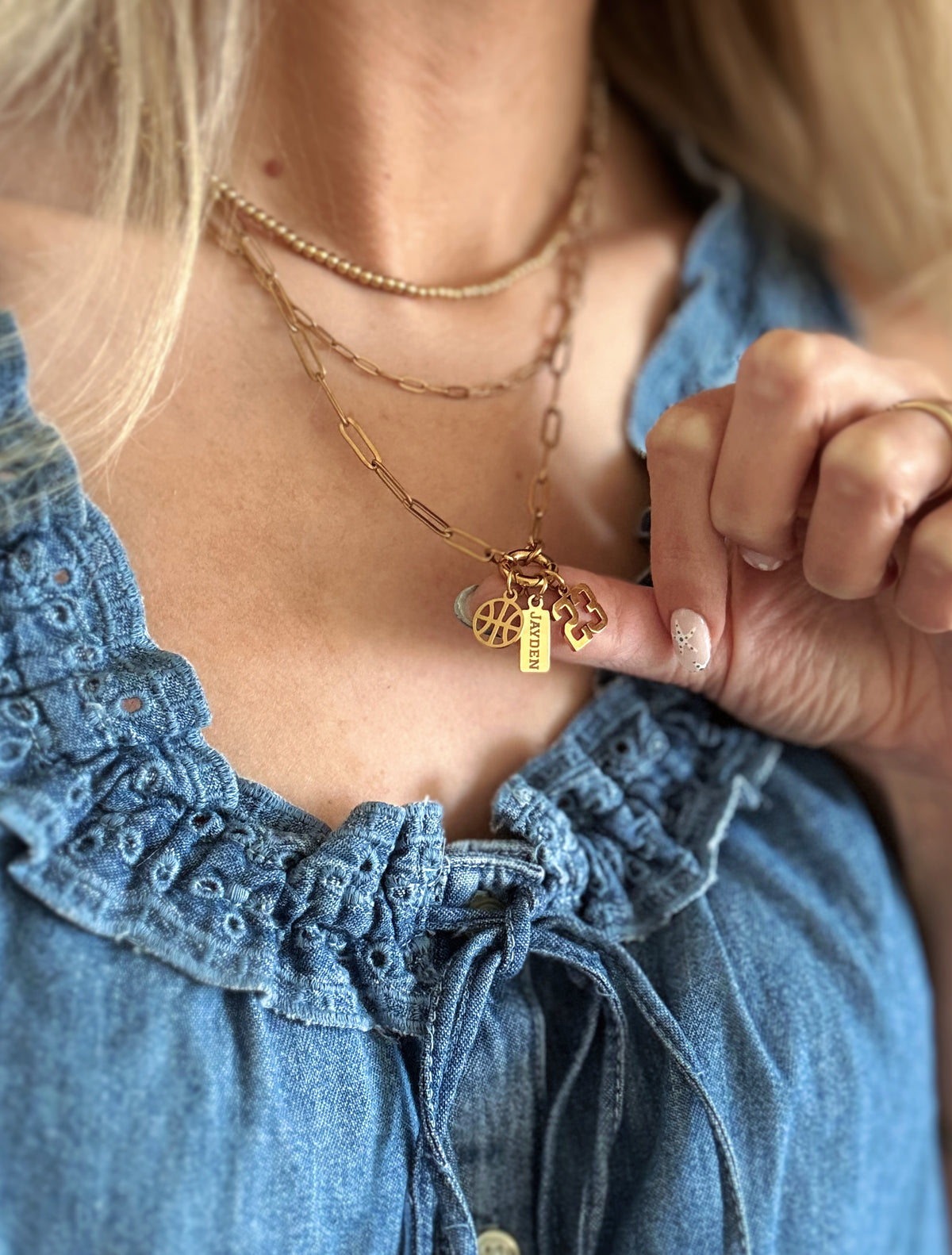 3-Charm Baseball Gold Charm Keeper Necklace