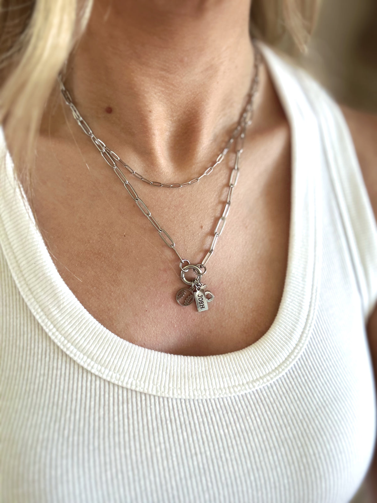 3-Charm Baseball Silver Charm Keeper Necklace