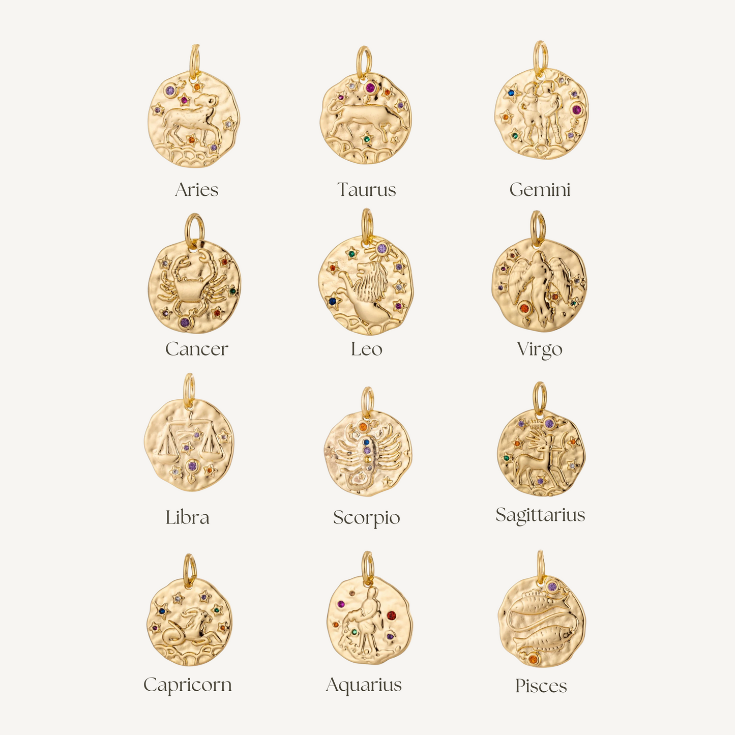 Medium Hammered Zodiac Coin Charm