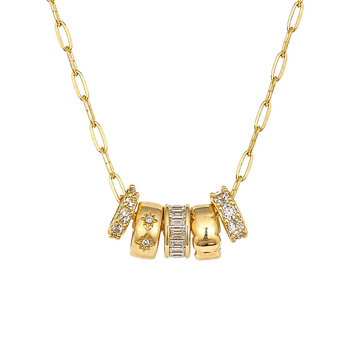 Clear 5-Charm Slider Necklace in Gold