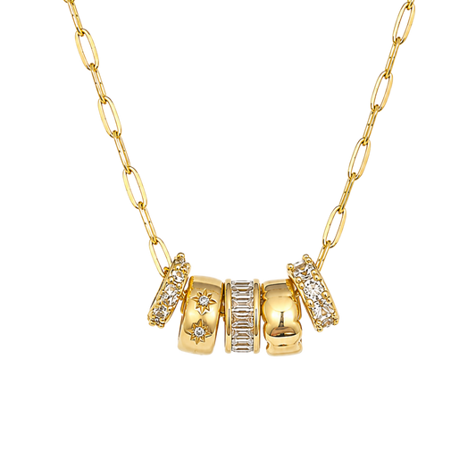 Clear 5-Charm Slider Necklace in Gold