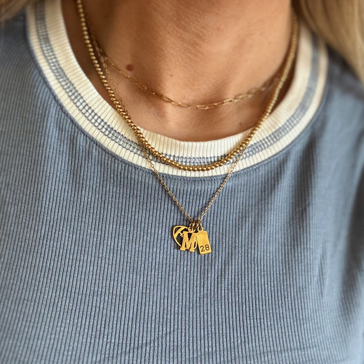3-Charm Football Gold Necklace
