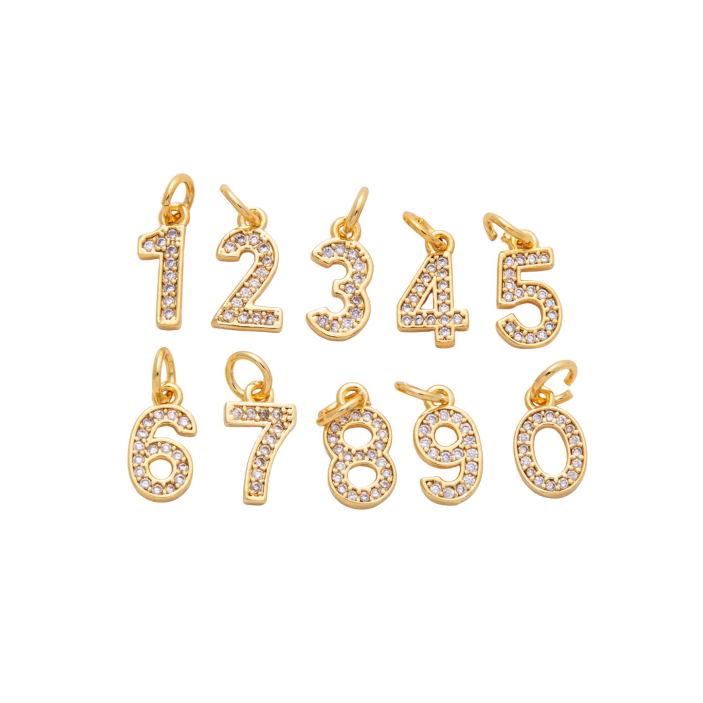 Small Rhinestone Number Charm