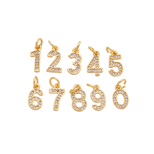 Small Rhinestone Number Charm