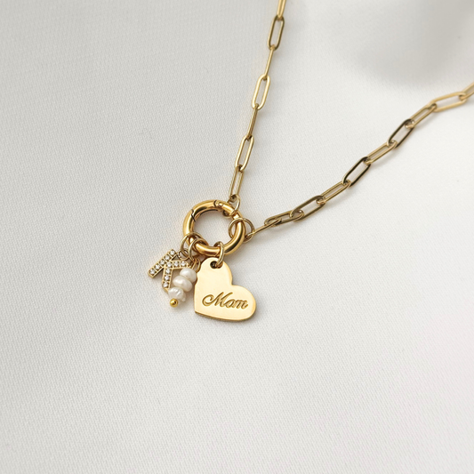 3-Charm Mom Heart Circle Necklace