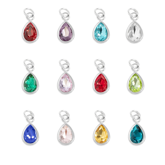 Mini Teardrop Colored Gem Charms (Silver)