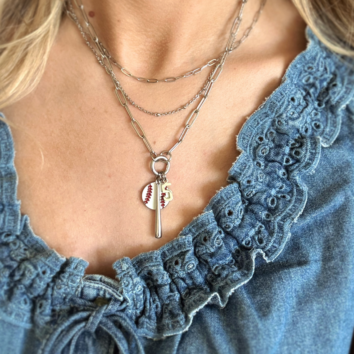 Large Silver Baseball Bat Charm
