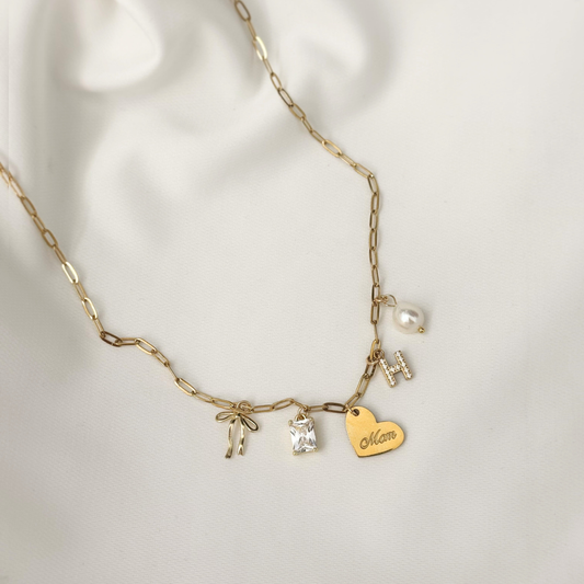 Mom Heart 5-Charm Necklace