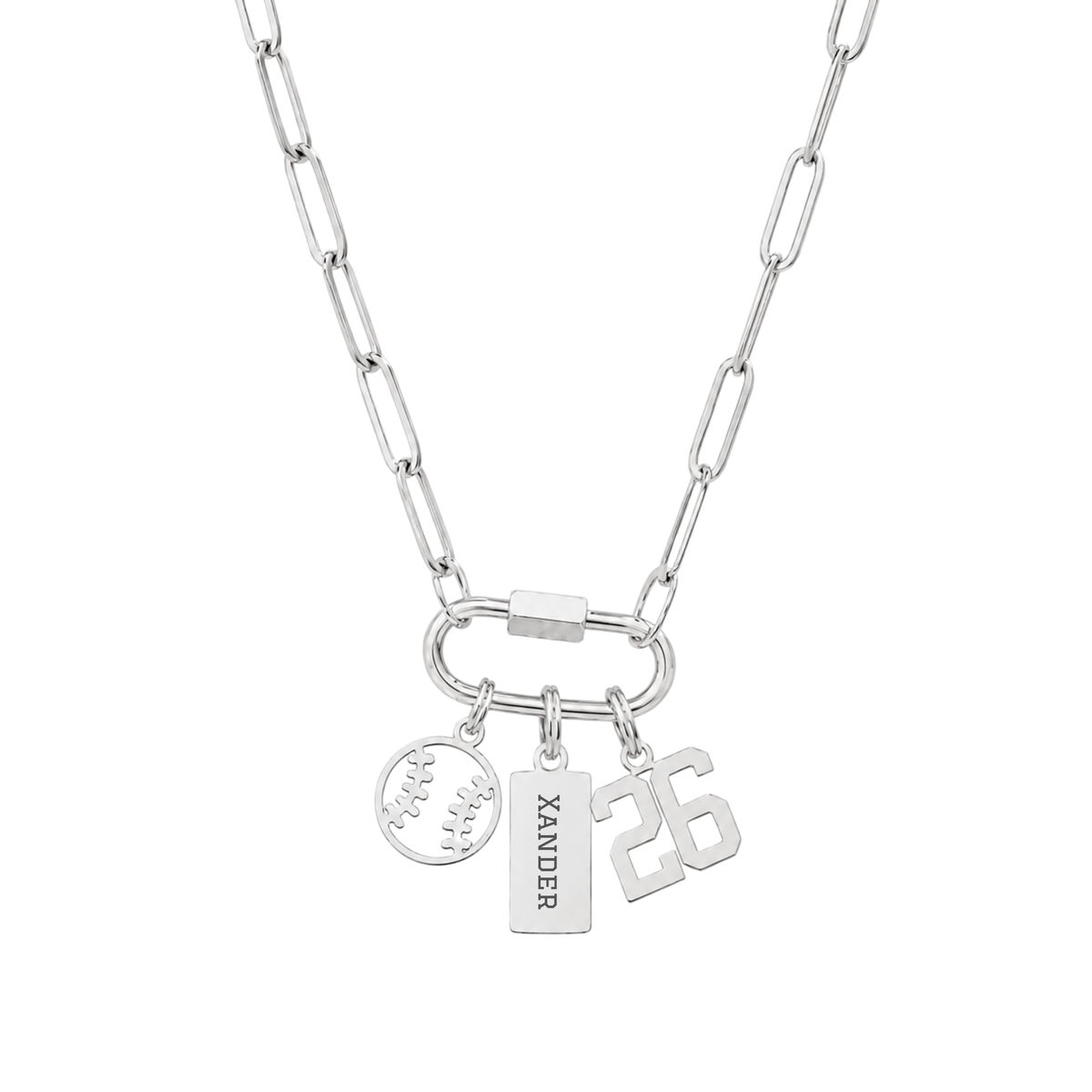 Silver Carabiner Charm Holder Paperclip Necklace