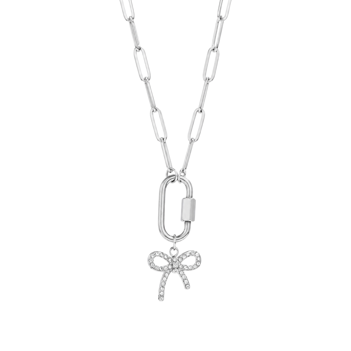 Silver Carabiner Charm Holder Paperclip Necklace