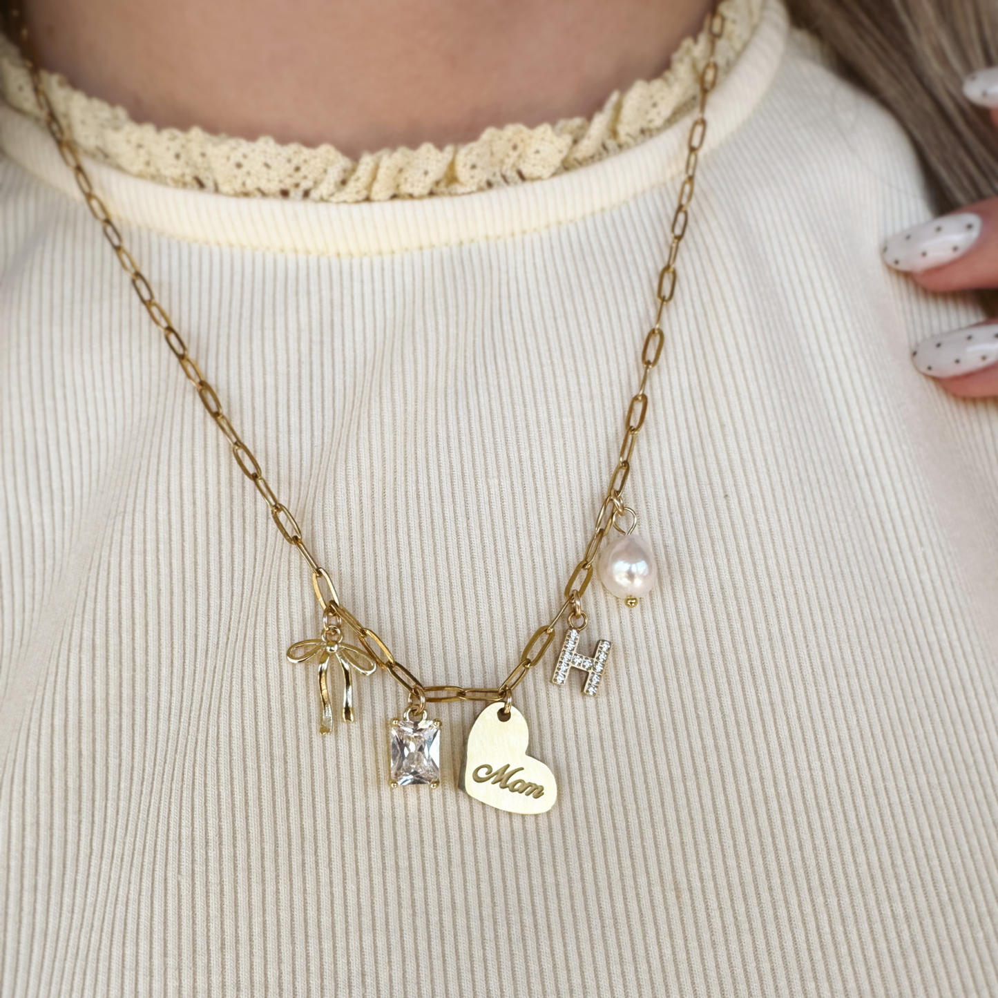 Mom Heart 5-Charm Necklace