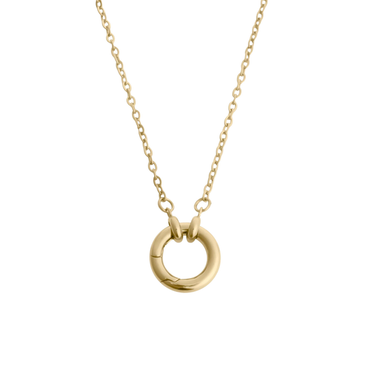 18K Gold Loop Chain with Circle Charm Holder Necklace
