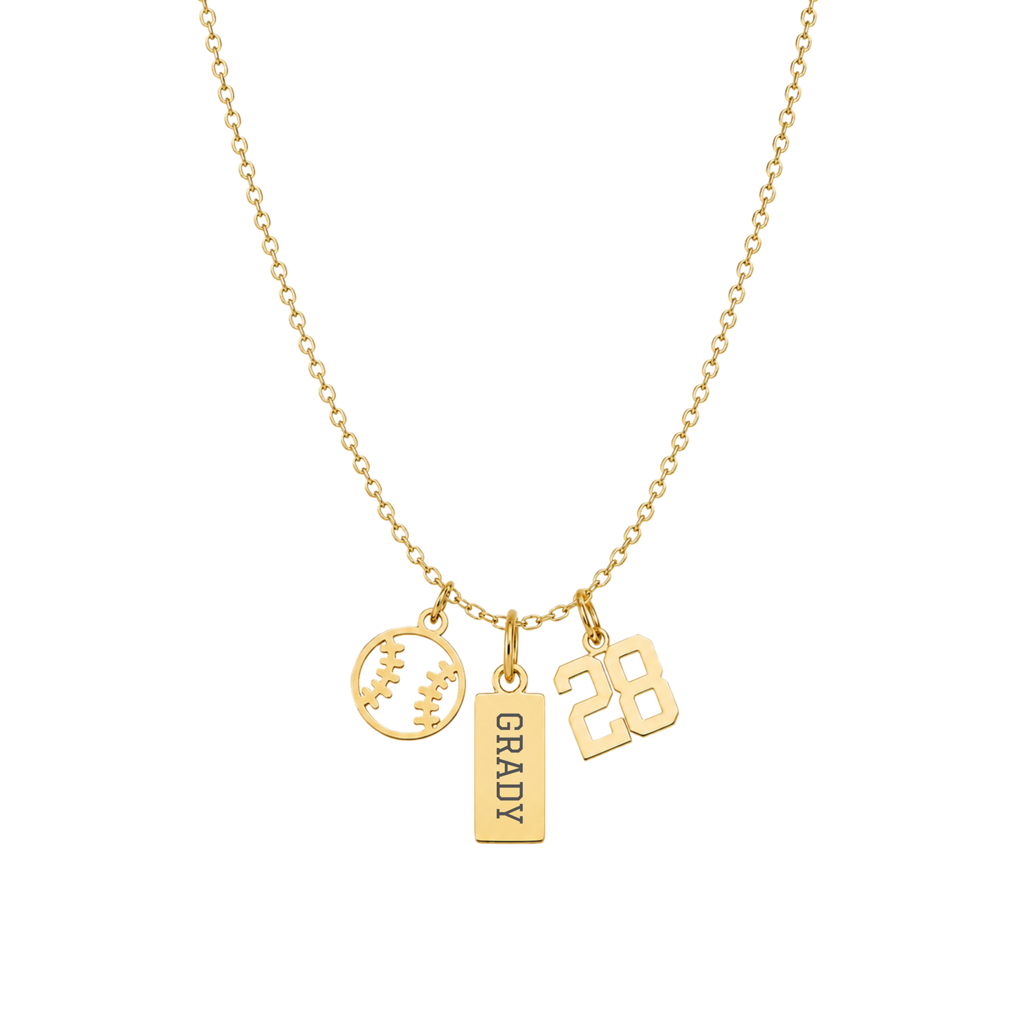 Gold 3-Charm Baseball Necklace