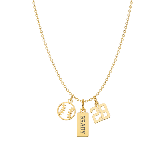 Gold 3-Charm Baseball Necklace