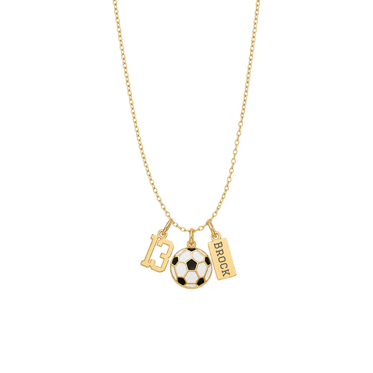 3-Charm Soccer Black + Gold Necklace