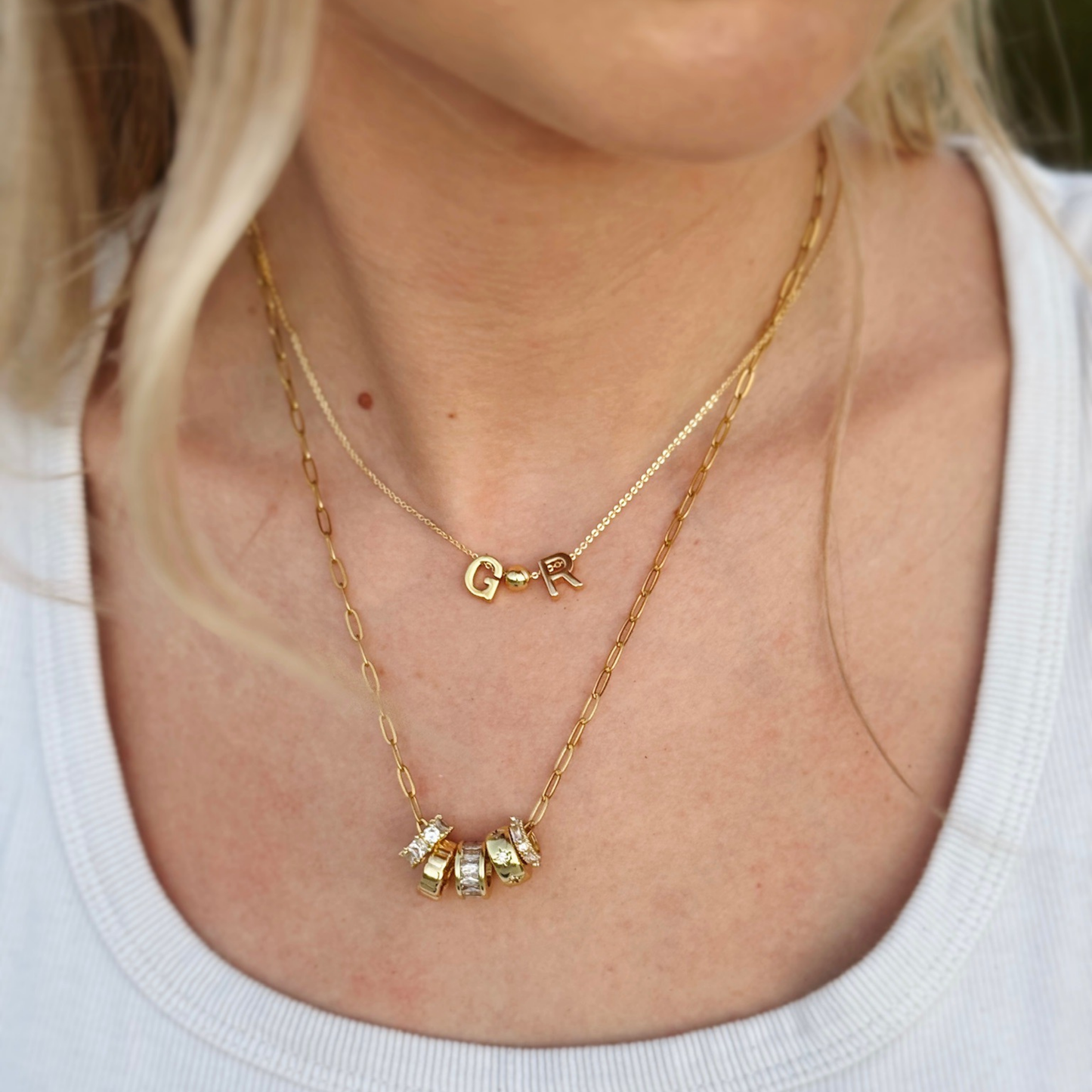 Clear 5-Charm Slider Necklace in Gold